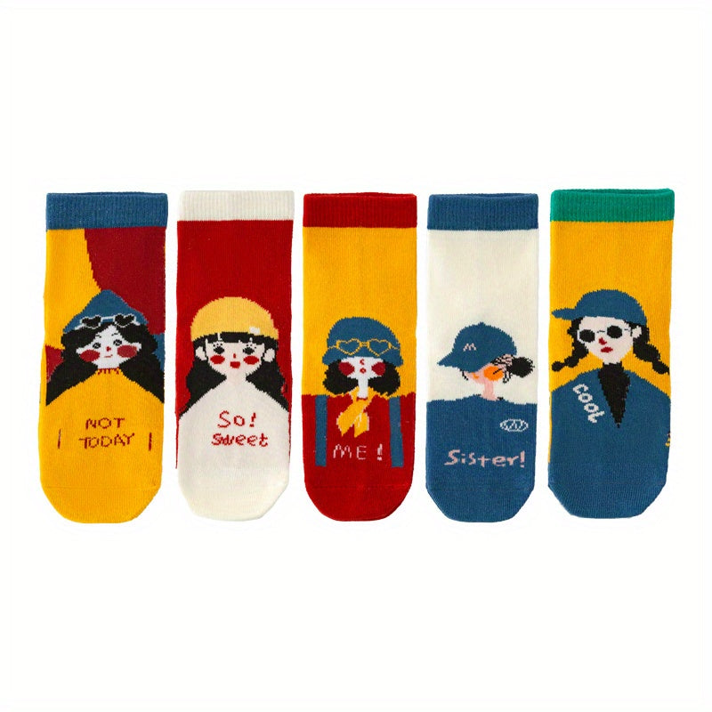 5 Pairs Girls Cartoon Crew Socks Sweet Breathable Children s Socks
