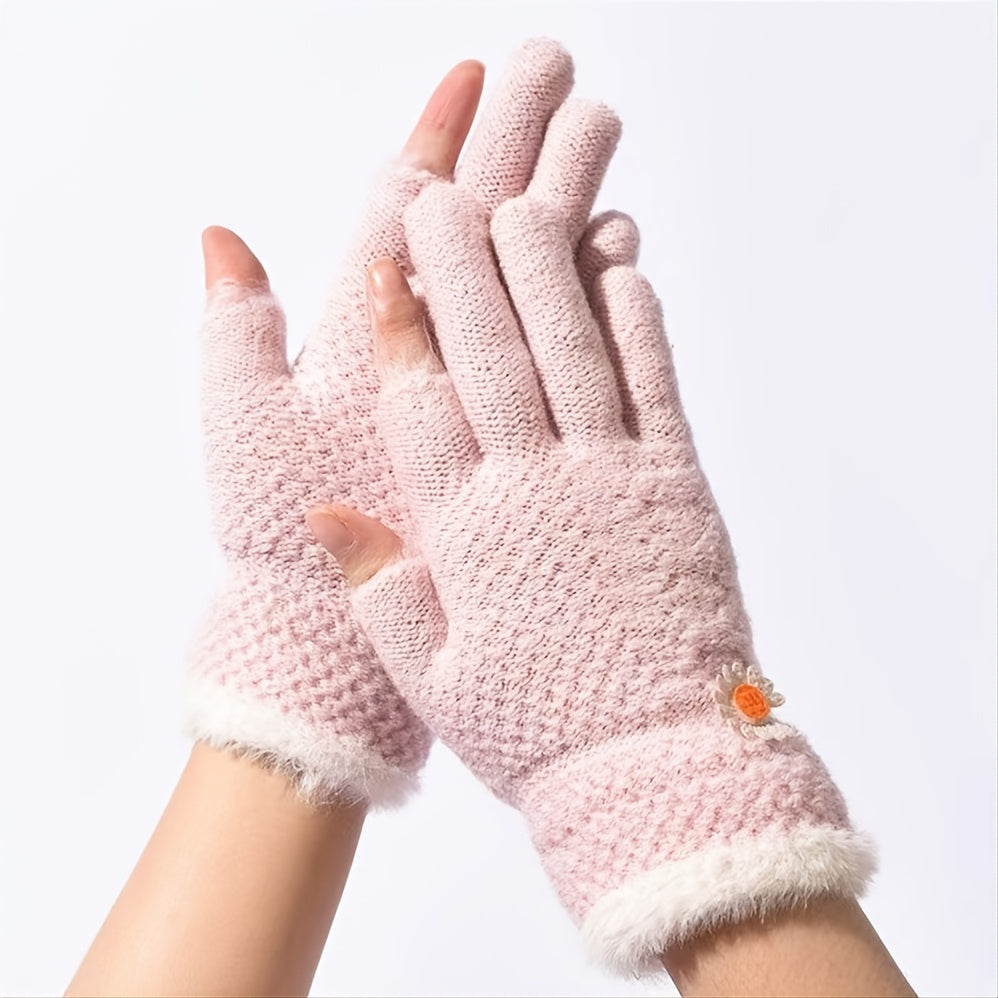 Daisy Solid Knit Gloves for Women