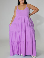  Solid Layered Loose Fit Cami Maxi Dress