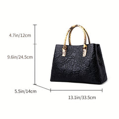 Floral Embossed Shoulder Bag Women's Large Zipper Purse