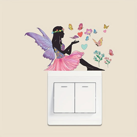 Flower Butterfly Girl Switch Sticker Living Room Dorm Home Decoration