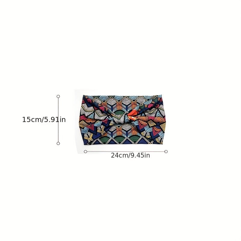 Boho Style Wide Headband for Yoga, Sports - Elastic Knotted Hairband