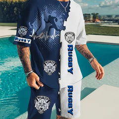 Men's 2 Piece Rugby Shirt & Shorts Set for Summer Sports
