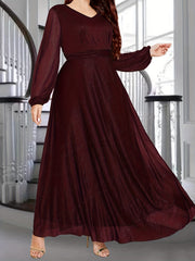  Glitter Sleeve V Neck Maxi Party Dress