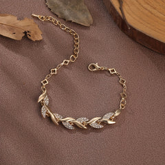 Copper Bangle Bracelet with Zircon Inlay 18K Plated