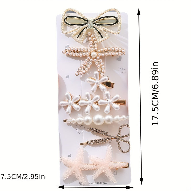7pcs Faux Pearl Rhinestone Hair Clip Set