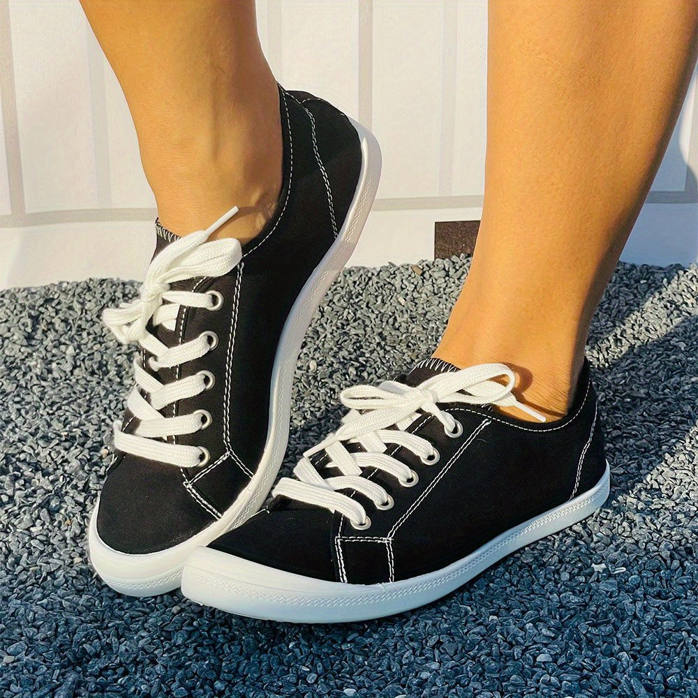 Women's Flat Canvas Shoes Comfortable & Lightweight Lace Up Sneakers Low Top