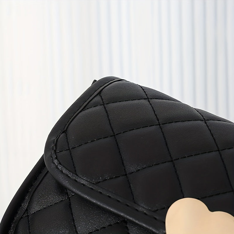 Quilted Crossbody Bag Metal Heart Decor Square Purses