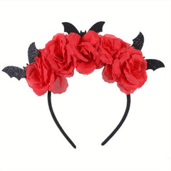 Floral Headband Red Roses & Greenery Hairband for Halloween Wedding Prom