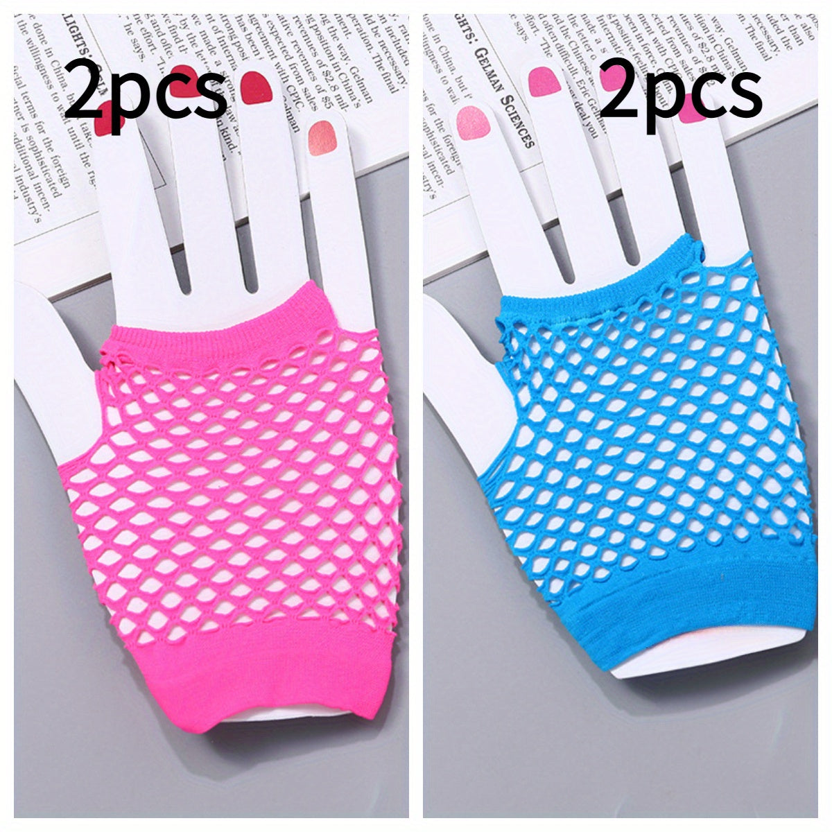 4pcs Short Fishnet Gloves Open Back Party Accessories Pink