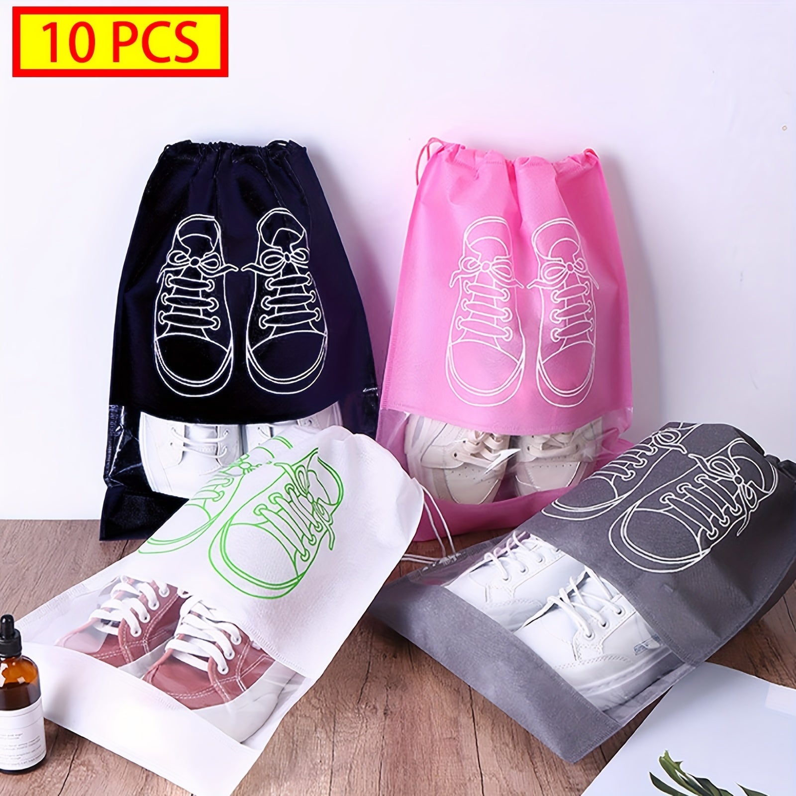 10pcs Portable Shoes Storage Bags Transparent Non Woven Clothes Towel Pouch