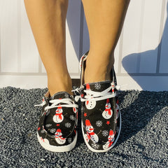 Christmas Snowman Print Lace Up Canvas Shoes