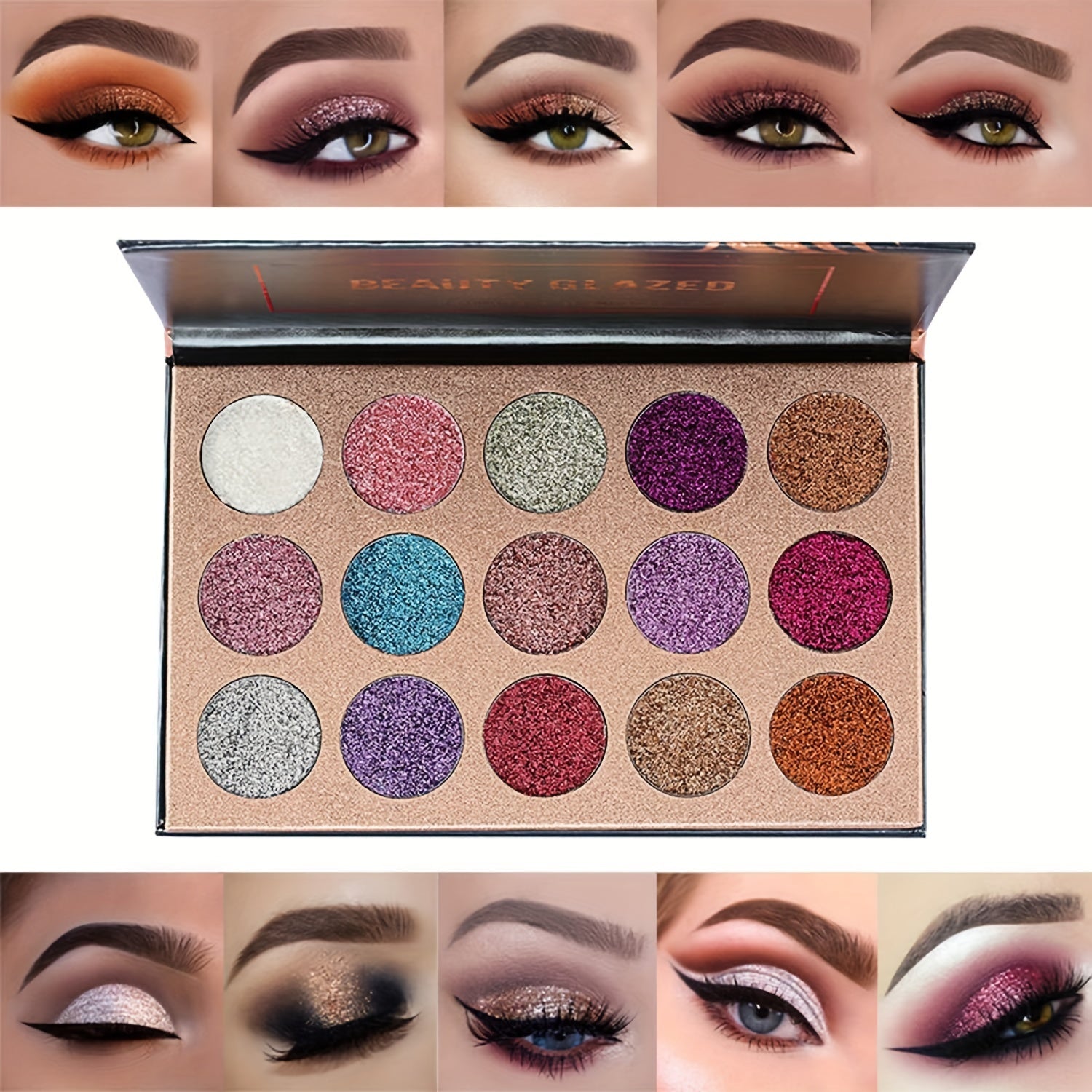 15 Colors Glitter Eyeshadow Palette Shimmer Ultra Pigmented Makeup