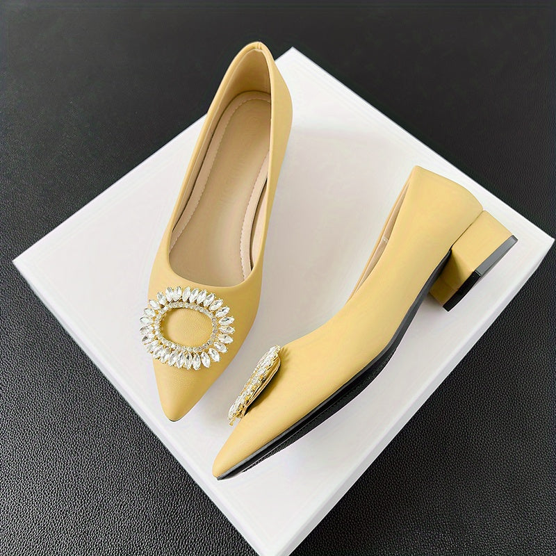 Rhinestone Slip On Chunky Heel Shoes Point Toe Daily Soft Dr