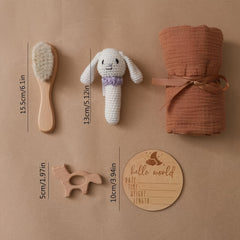 Handwoven Bamboo Bath Towel Bunny Ring Wool Brush for Newborns