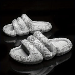 Men's Graffiti Print Non Slip Platform Slides Cloud Slides