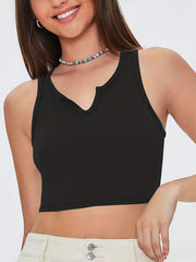 Ribbed Crop Tank V-Neck Sleeveless Top