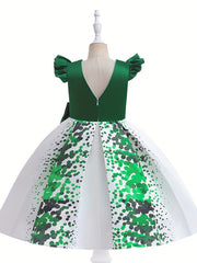Girls Polka Dot Princess Dress Gown With Bag for Party Performance