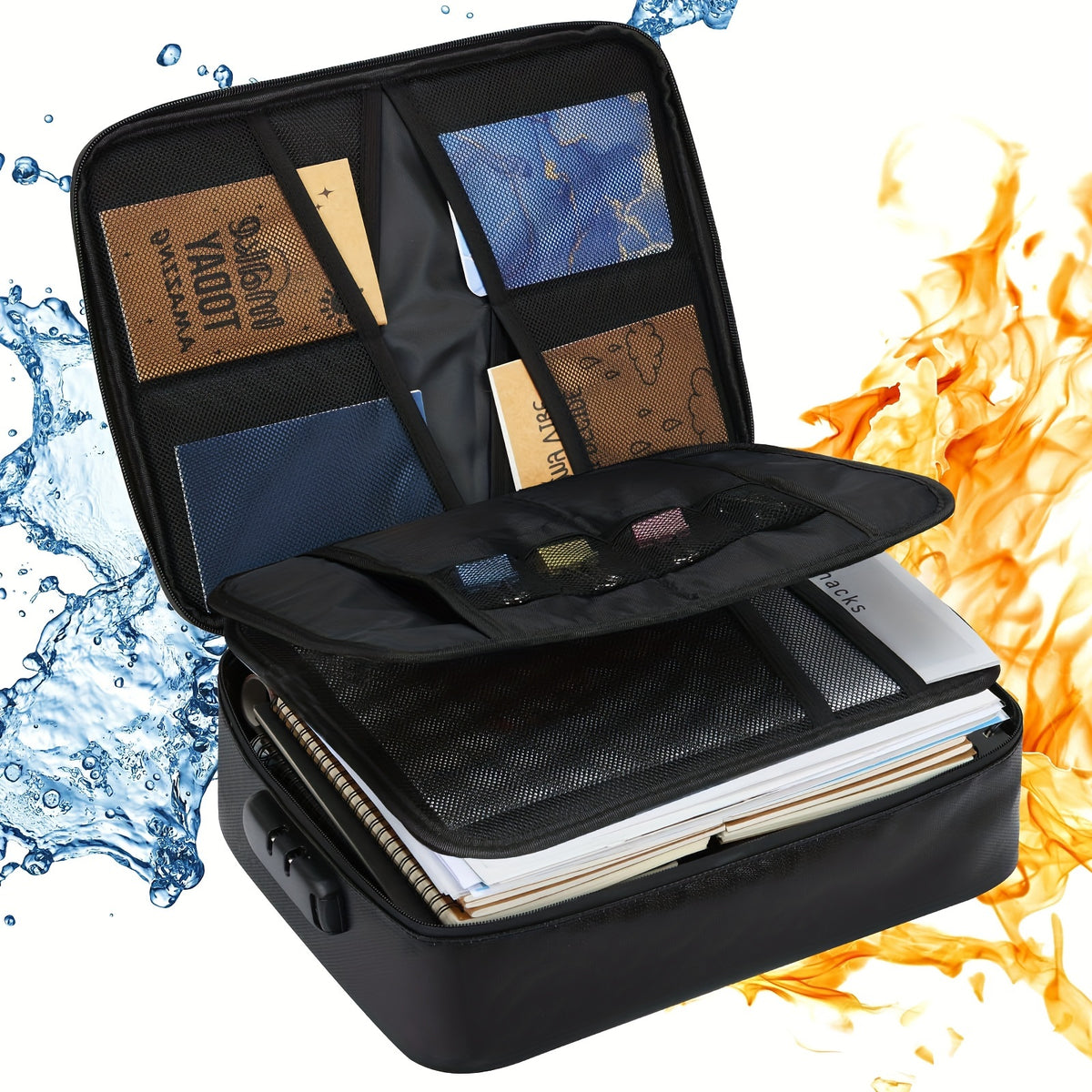 Fireproof Storage Box Lock Waterproof Documents Valuables Room Decor