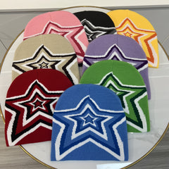 Elastic Sport Knit Beanie Hat with Star Pattern