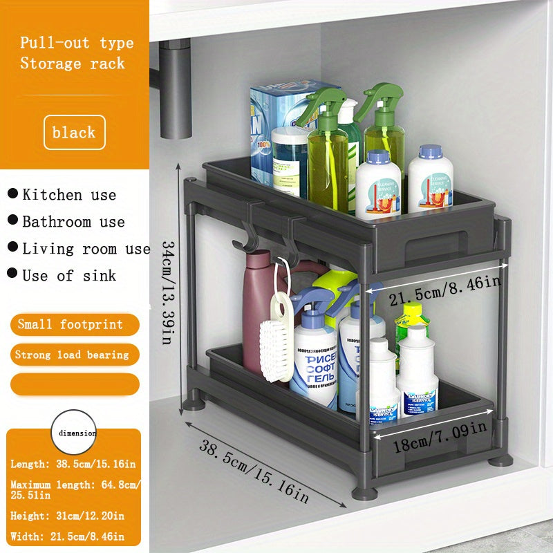 2 Tier Sink Organizer and Storage Rack with Hooks