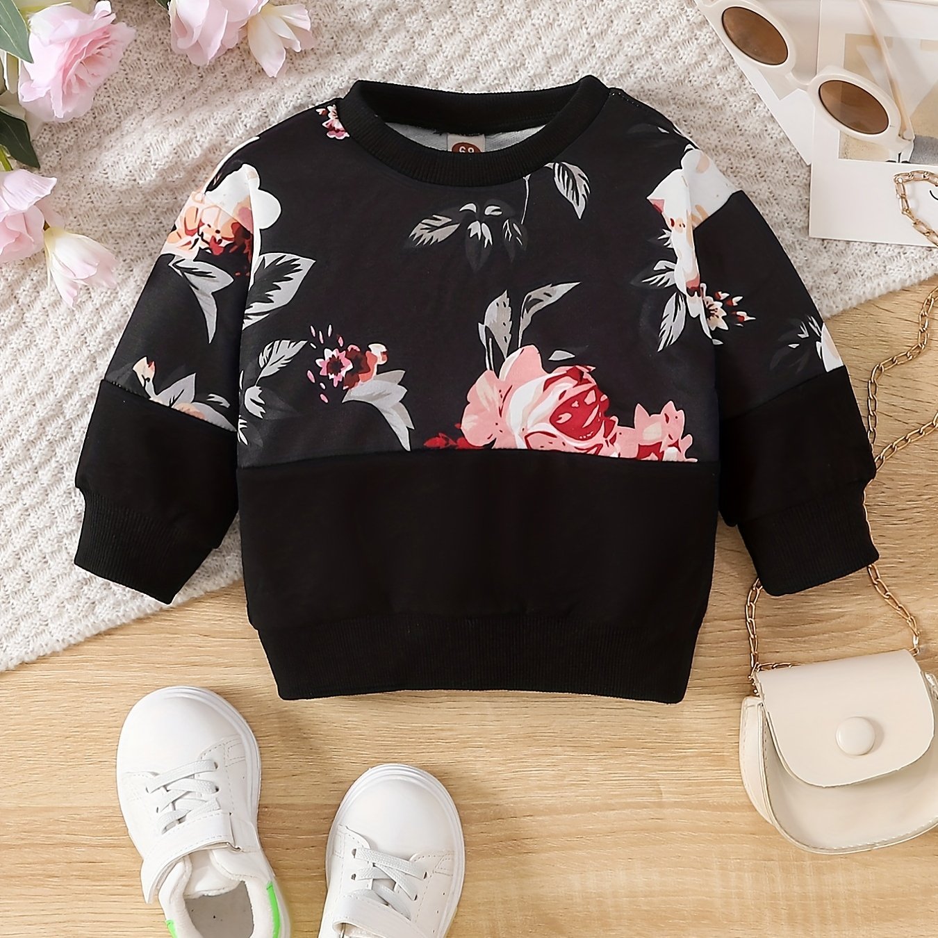Toddler Baby Girls Sweatshirt Floral Print Long Sleeve Pullover Top