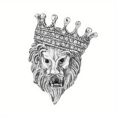 Vintage Lion Head Crystal Crown Lapel Pin Brooch