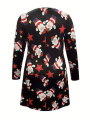  Christmas Dress Women's Plus Santa Star Print Long Sleeve Dress