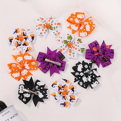 10pcs Halloween Pumpkin Ghost Print Bow Hair Clip for Baby Girls