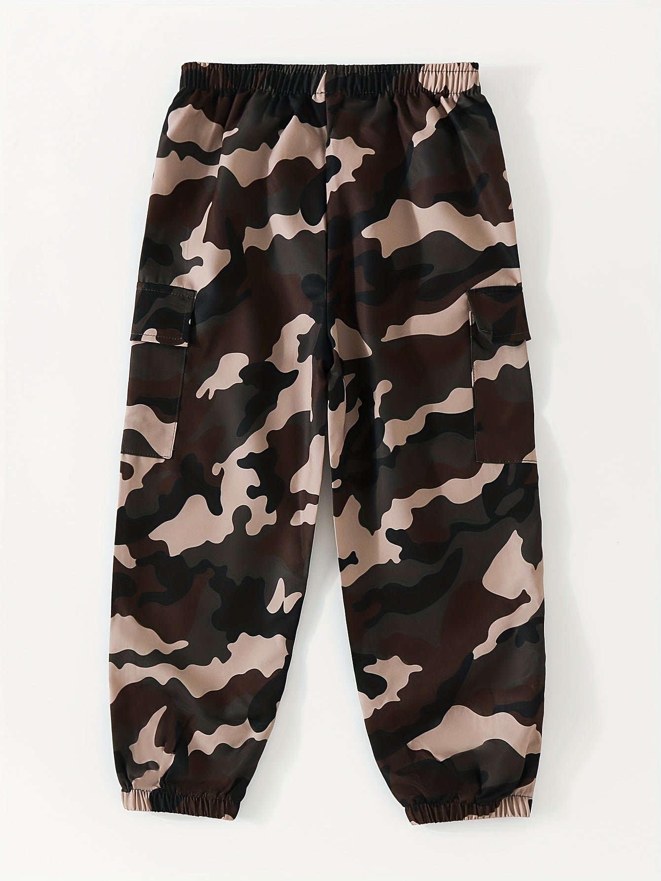 Boys Camo Cargo Pants Elastic Waist Joggers Kids Outdoor Bottoms