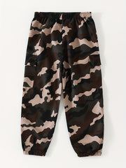 Boys Camo Cargo Pants Elastic Waist Joggers Kids Outdoor Bottoms