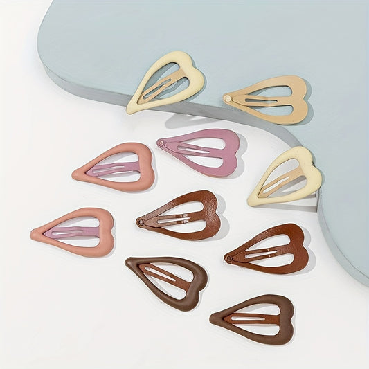 10pcs Heart Hair Pin Solid Snap Clip Non Slip Hair Accessory
