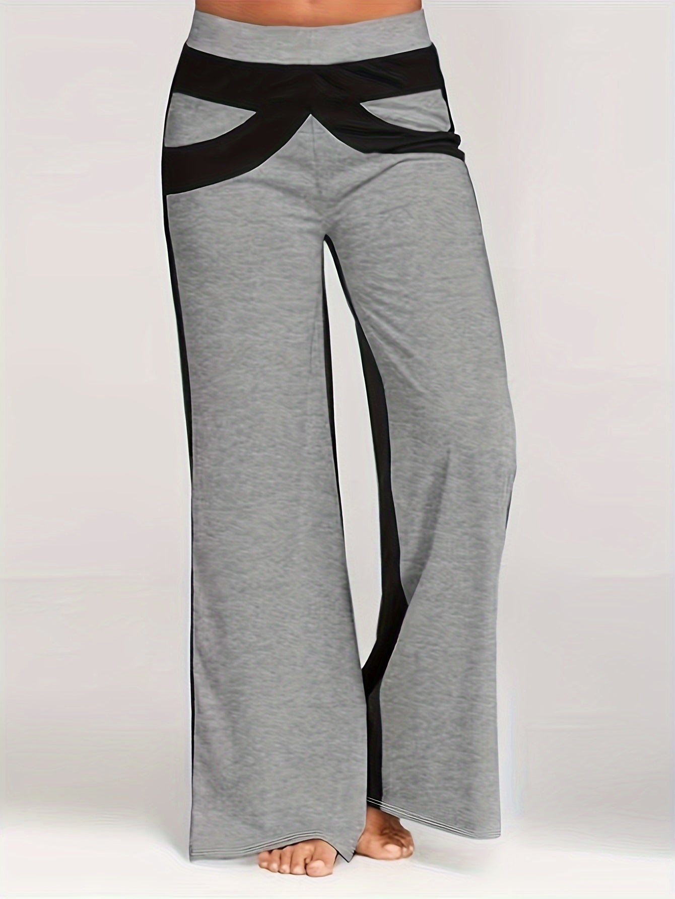  Colorblock Flared Leg Pants High Rise Elastic Waist