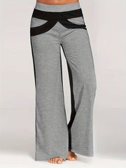  Colorblock Flared Leg Pants High Rise Elastic Waist