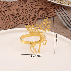 Golden Deer Napkin Rings Cast Iron Polished Metal Christmas Decor
