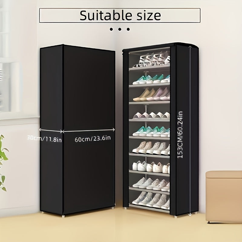 Large Capacity Shoe Rack w/ Dust Proof Curtain Shoes Storage Shelf