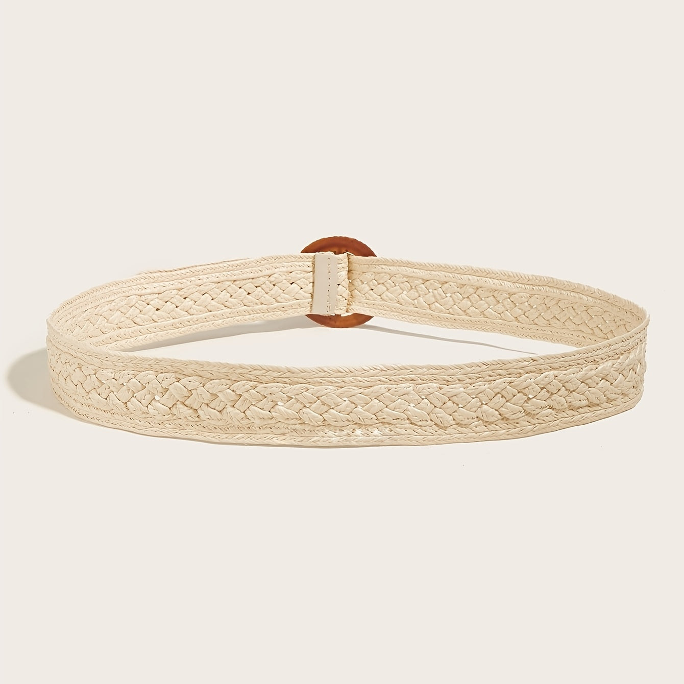 Boho Braided Straw Belt Women's Jeans PP Grass Round Buckle Belt