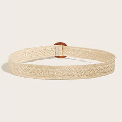 Boho Braided Straw Belt Women's Jeans PP Grass Round Buckle Belt