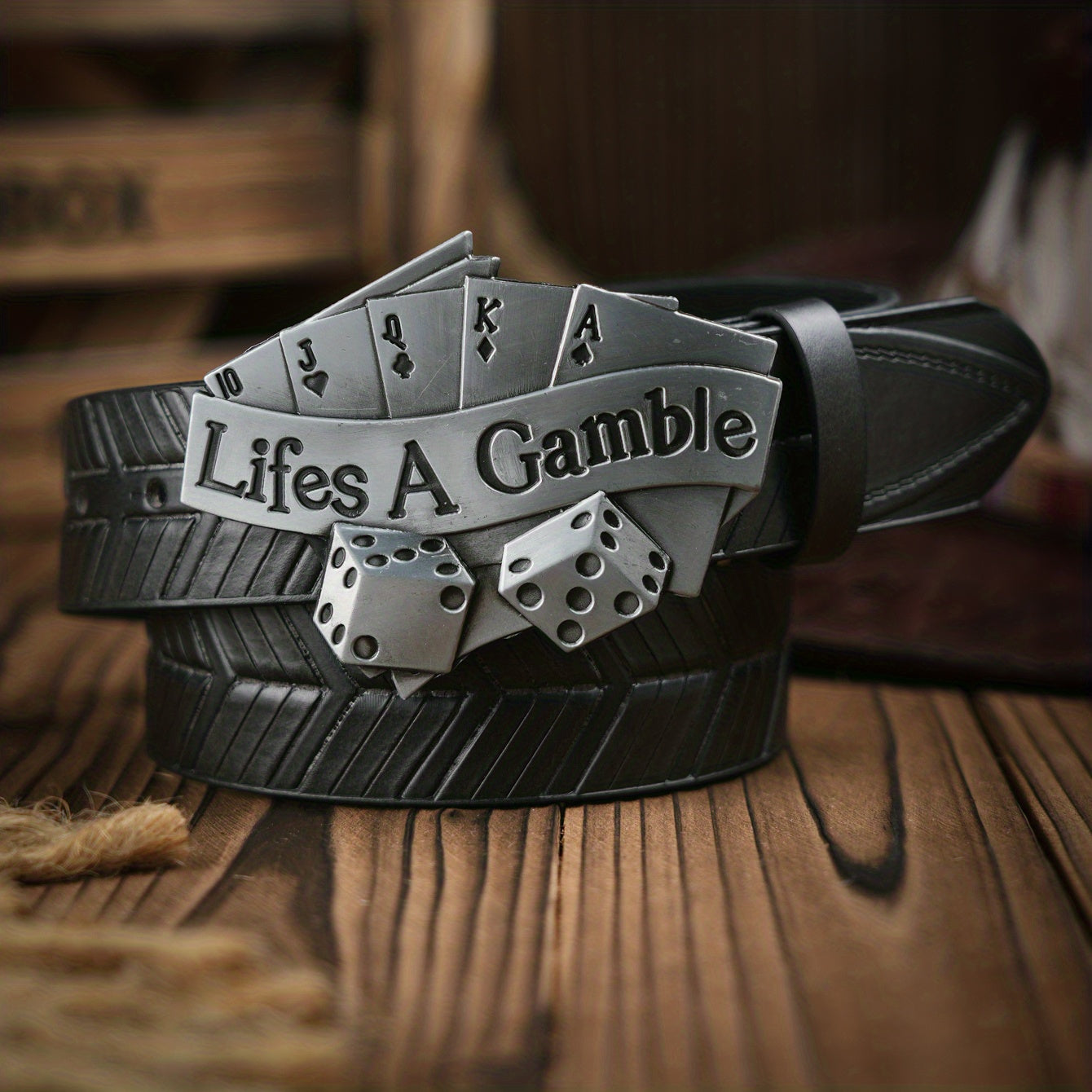 Poker Shape Pattern Vintage Buckle PU Leather Belt
