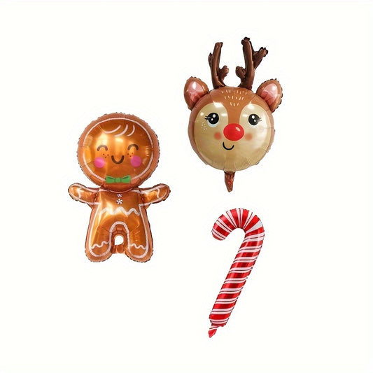 3pcs Christmas Gingerbread Man Candy Foil Balloons