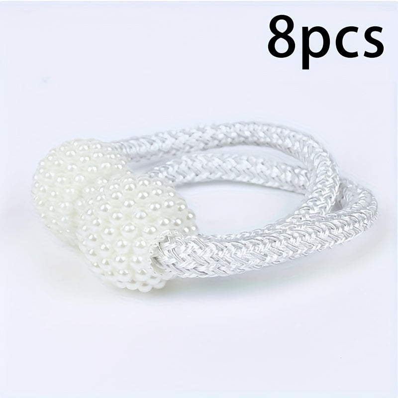 8pcs Magnetic Curtain Straps with Artificial Pearls for Home Decoration