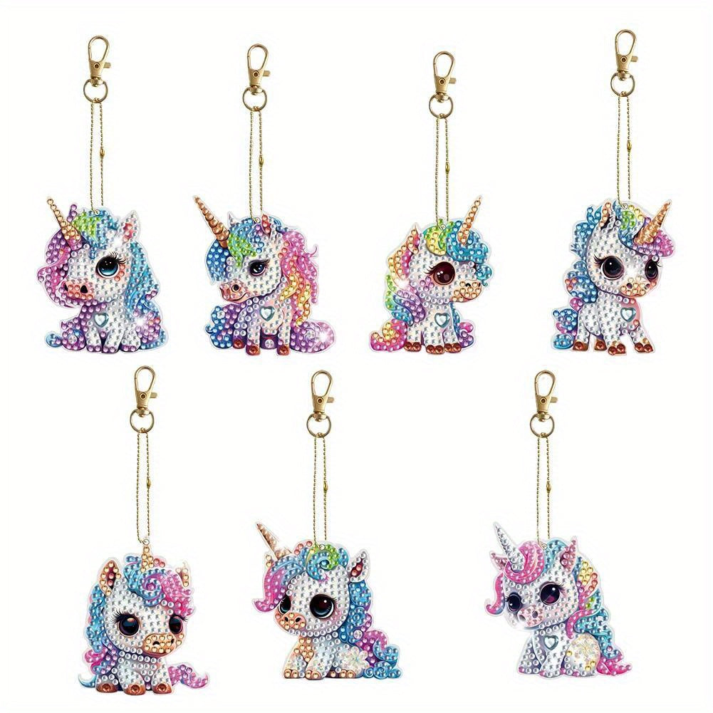 7pcs Unicorn 5D Diamond Painting Keychain Set
