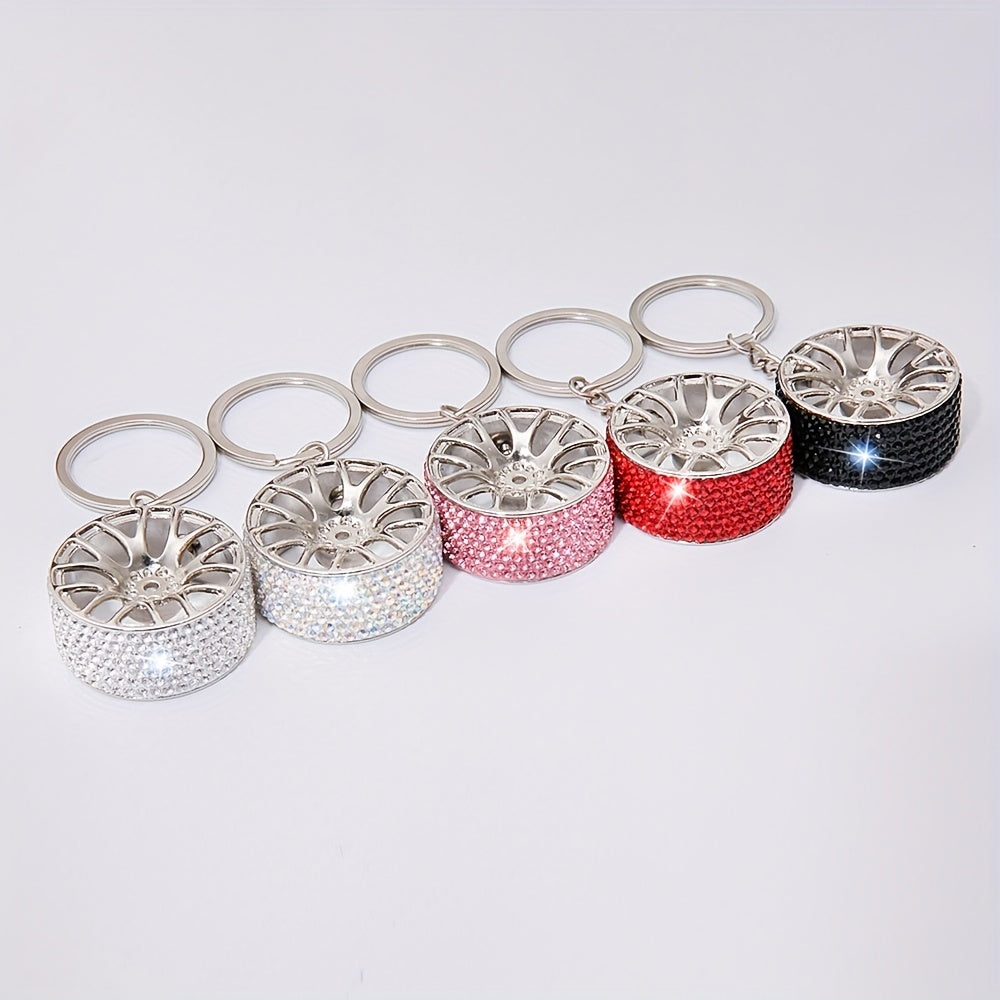Car Wheel Rhinestone Keychain Key Ring Pendant Car Ornament