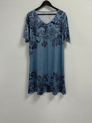  Boho Dress Women's Plus Floral Print Short Sleeve V Neck Dress