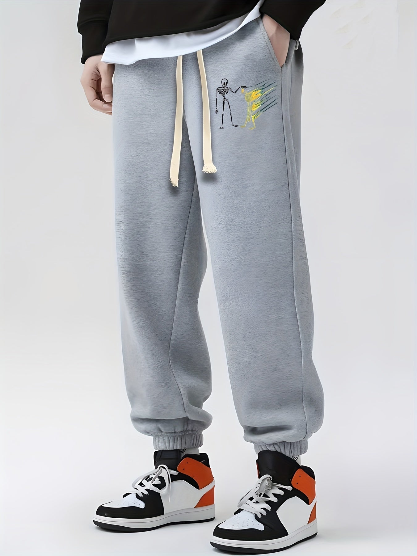 Skeleton Print Drawstring Sweatpants Loose Fit Pants Men's Casual Joggers