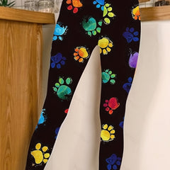 Dog Paw Print Skinny Leggings High Waist Stretchy Leggings