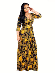  Geometric Print Surplice Neck Maxi Dress