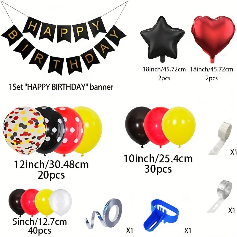 Mouse Balloon Arch & Flower Ring Set - Black/Red/Yellow Foil Birthday Decoration