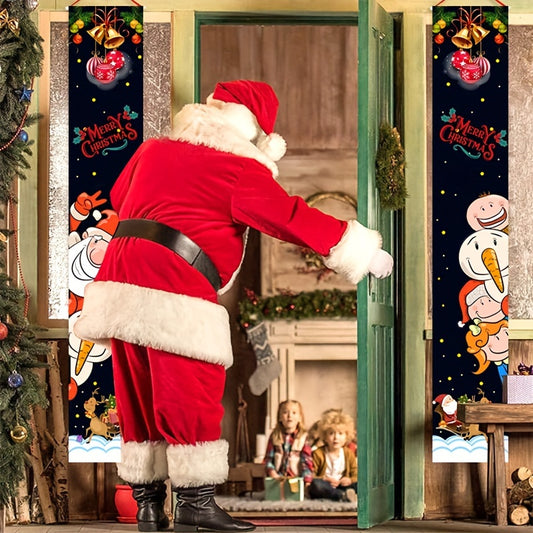 Christmas Porch Couplet Sign Banner Santa Hangs Decorations