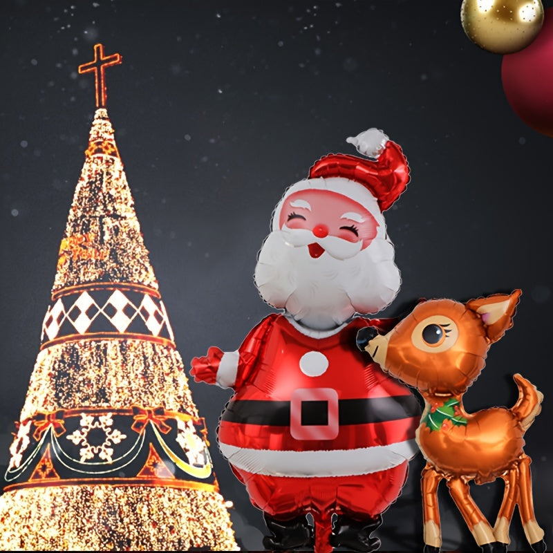 2pcs Santa Claus Reindeer Christmas Balloon Set with Ribbon and Straw